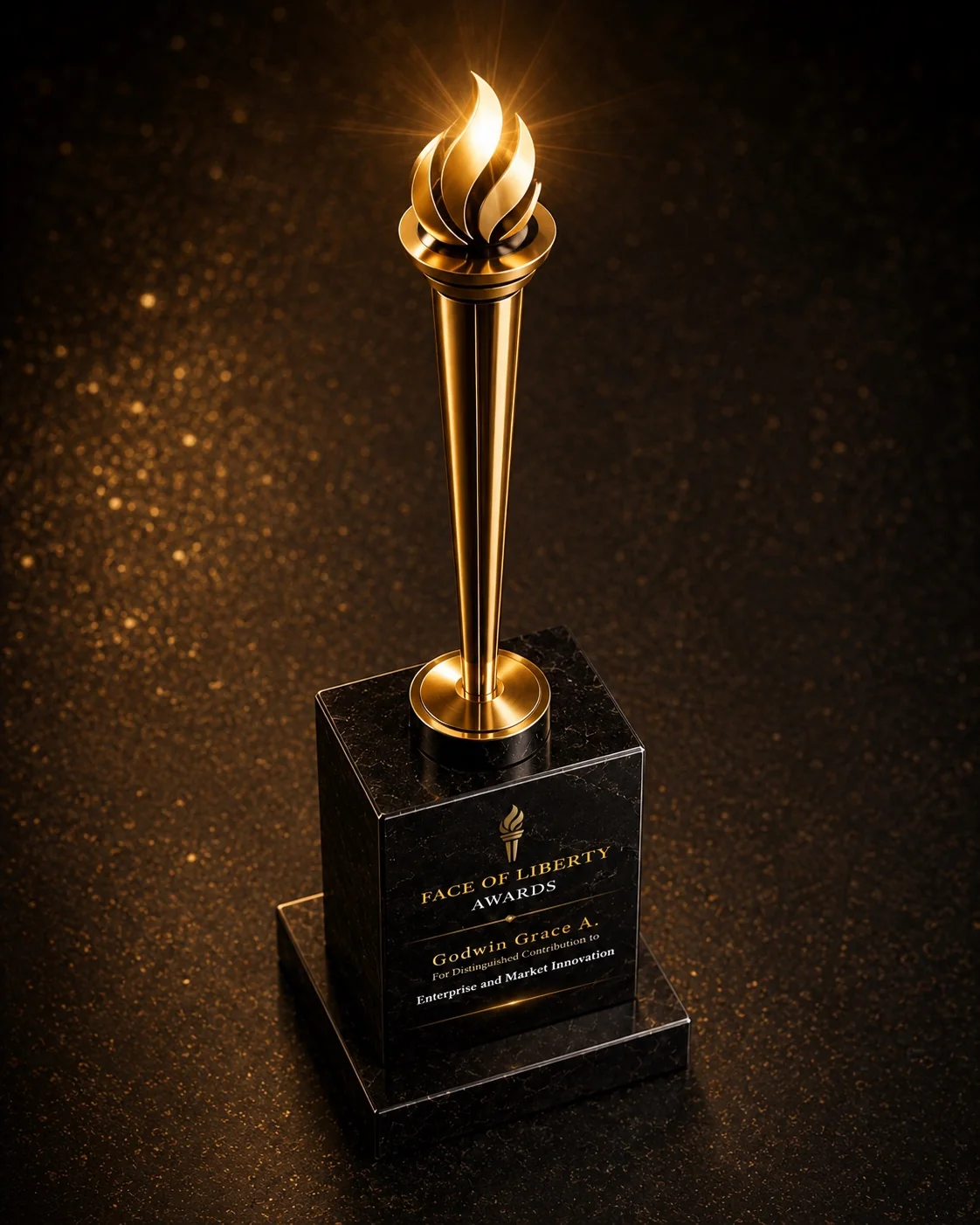 The Face of Liberty Awards trophy from an elevated angle